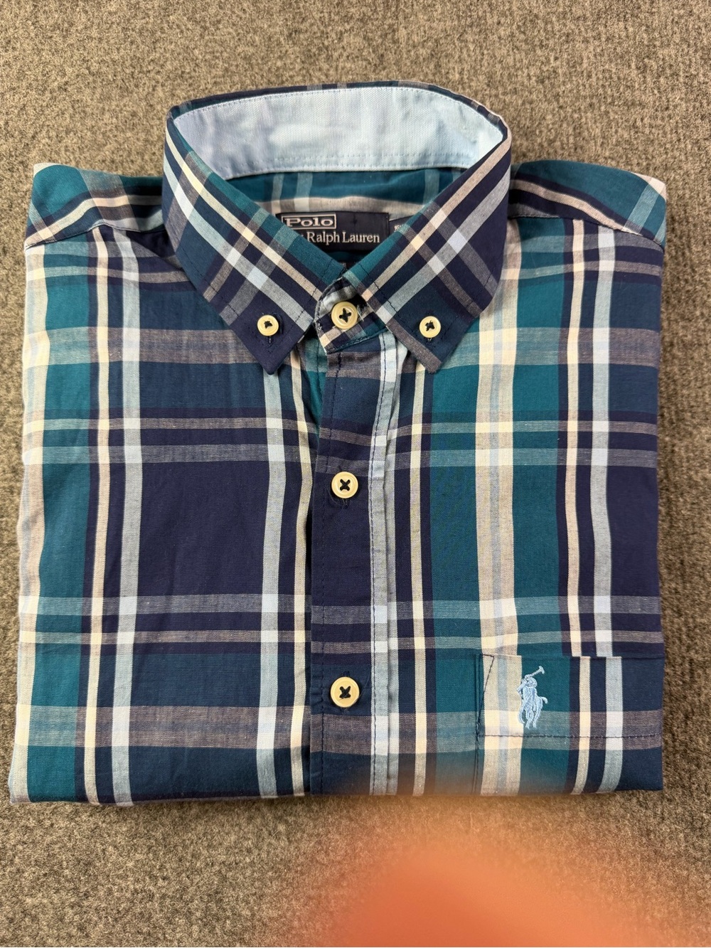 Polo By Ralph Lauren Estate Custom Fit Men Cotton L/S Plaid Shirt Size L Blue